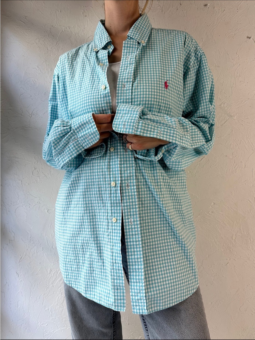 Ralph Lauren Men’s Teal Blue Gingham Button Down